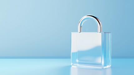 A transparent padlock on a blue background symbolizes security, trust, protection, privacy, and data safety.