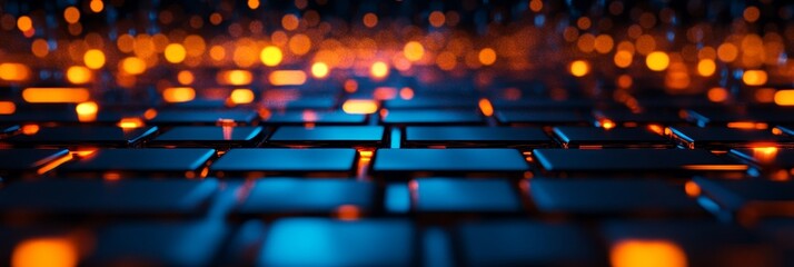 Poster - Abstract background with glowing tiles featuring a blue and orange light effect. The image symbolizes technology, innovation, energy, and data flow.