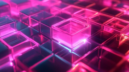 Aufkleber - Abstract background with glowing neon pink and blue cubes, symbolizing technology, digital, modern, energy, and futurism.