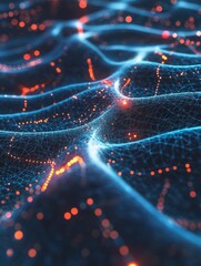 Poster - Abstract digital art visualization of a brainwave network. The image represents neural connections and data flow within the human brain.