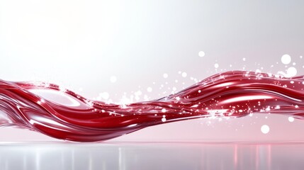 Poster - Abstract red and white wavy liquid background with flowing liquid and sparkling particles, symbolizing energy, movement, fluidity, and dynamism.