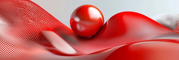 Poster - Abstract red wave pattern with a sphere in the center, symbolizing motion, energy, balance, technology and innovation.