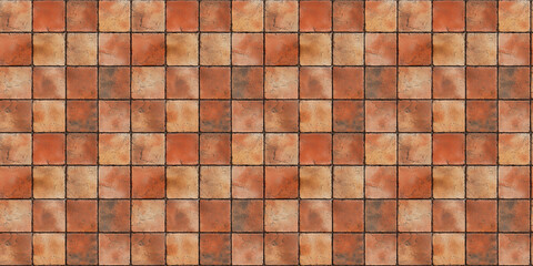 Poster - a seamless pattern of perfectly square, earthy terracotta tiles with white grout