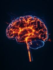Poster - Illuminated Brain X-Ray: A Glowing Representation of Neural Pathways symbolizing intelligence, consciousness, learning, memory, and neural connections.