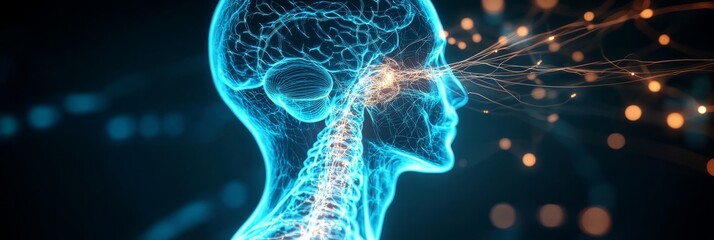 Aufkleber - X-Ray of Human Nervous System with Glowing Nerves, representing the flow of information and energy within the human body.