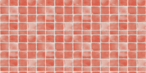 Poster - a seamless pattern of perfectly square, glossy muted coral red tiles with white grout