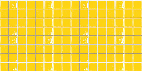 Poster - a seamless pattern of perfectly square, glossy mustard yellow tiles with white grout