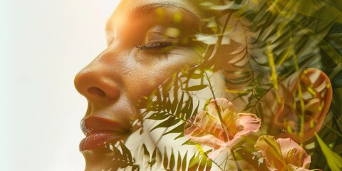 Poster - A woman's face is shown in a photo with a flower in the background