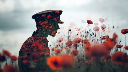 Surreal Armistice Day scene of a soldier silhouette