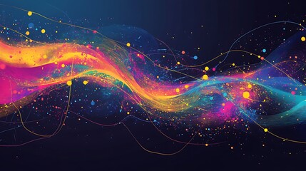 Poster - Abstract digital art with colorful waves and particles.