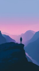 Sticker - A man stands on a mountain top, looking out over a beautiful landscape