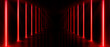 © klyaksun - Neon light tunnel on black background. Vector realistic illustration of red led corridor perspective, futuristic laser security border, modern information technology system, virtual reality