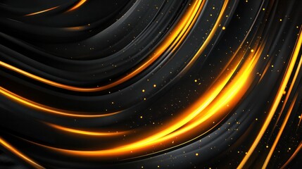 Poster - Black and orange modern abstract background with yellow glowing movement and high-speed light effect. Vector illustration