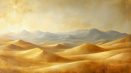Wall Mural - Sepia-toned desert with gently rolling sand dunes against a backdrop of distant mountains