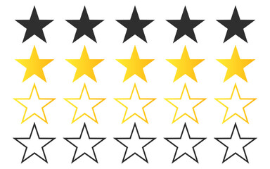 Poster - rating symbol set of five pointed yellow golden black outline stars quality rating product service q