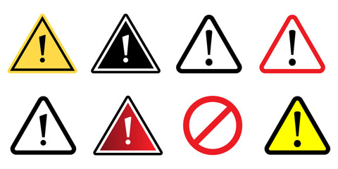Poster - Warning icon alert attention risk caution danger beware threat warm web exclamation sign symbol black flat graphic security safety road label mark triangle message traffic