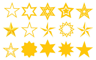 Poster - Star icon set vector yellow shape ranking graphic web rank decoration concet sign symbol pentacle best abstract rating reward vote award buttons collection