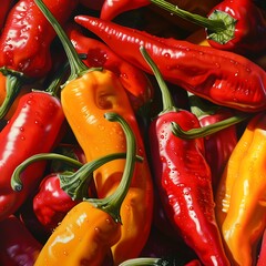 Colorful paprika background, close-up, top view.