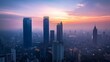 © irawan - Skyscrapers at Sunset Over a Hazy Cityscape