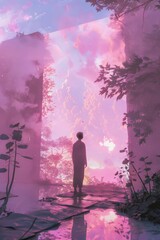 Poster - A person stands in front of a large tree, looking out into the distance