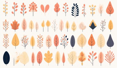 Aufkleber - Collection of Abstract Fall-Colored Trees and Branches