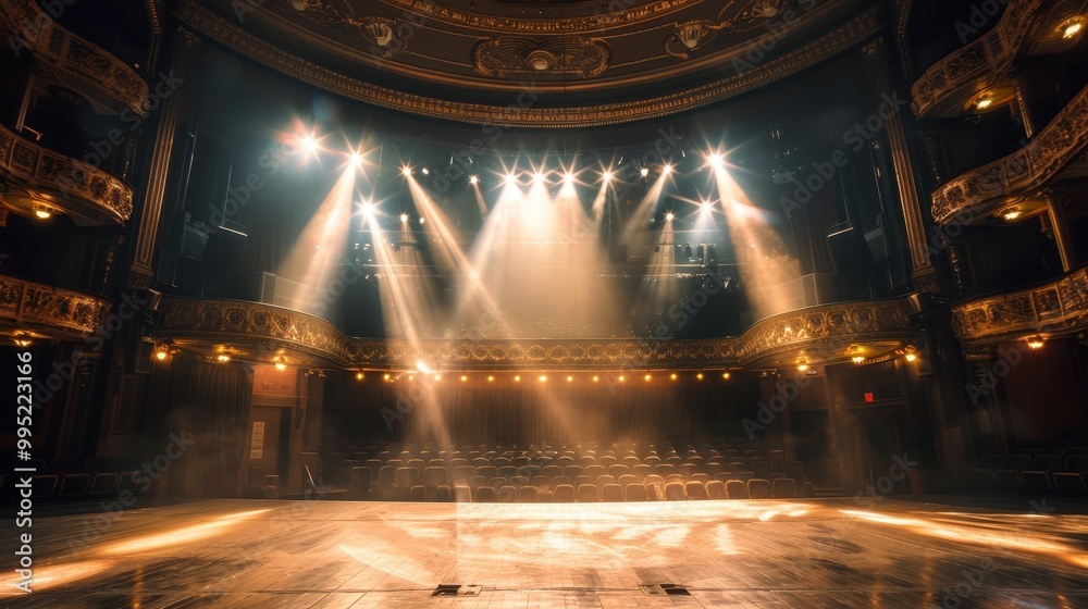 Empty Theater Stage with Spotlights and Smoke Stock Photo | Adobe Stock