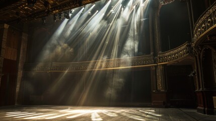 Aufkleber - An Empty Stage Illuminated by Spotlights in a Grand Theater