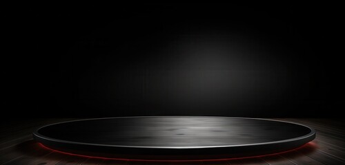 Aufkleber - Black Circular Platform with Red Lighting on Wooden Floor