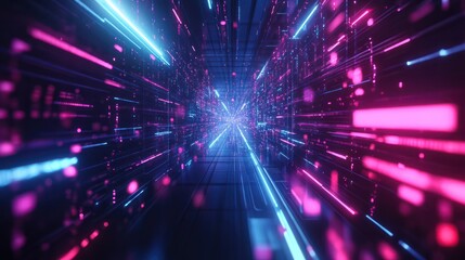 Poster - Abstract futuristic technology background network high speed global data transfer, big data, data center, server, internet, speed. dark blue and pink neon lights