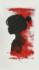 Wall Mural - A girl's silhouette is painted on a red background