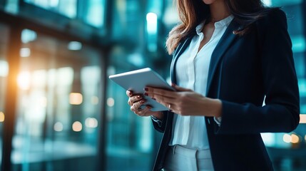 Poster - Businesswoman Using Tablet in Modern Office Space