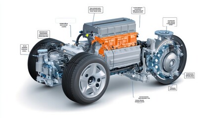 Poster - Electric Vehicle Engine Cross-Section Illustration
