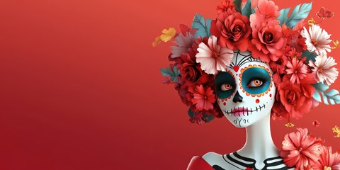 Wall Mural - Simple, clean representation of Day of the Dead with minimal details.