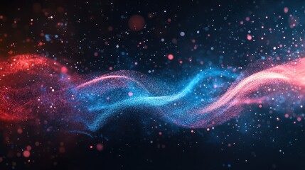 Poster - Colorful blue red waves line and particles of dust abstract on a black background