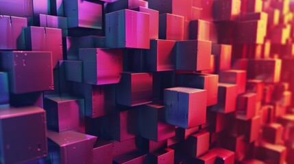 Poster - A close up of a bunch of cubes that are red and purple. AI.
