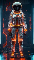 Poster - A man in an astronaut suit standing next to a light. AI.
