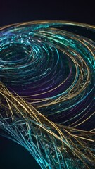 Poster - Colorful glass bowls or plates stacked on top of each other, creating abstract spiral pattern with various shades of blue, green, and gold