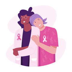 Wall Mural - Patient hugging cancer doctor, flat illustration 