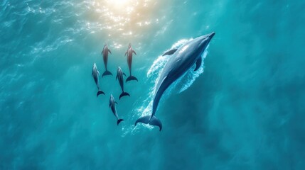 Wall Mural - Dolphins Swimming Together in Clear Ocean Waters