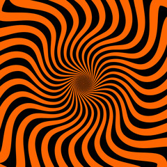 Poster - Psychedelic Halloween spiral pattern of hypnotic swirls vortex, vector background. Halloween holiday hypnotic spiral circles pattern of vertigo illusion twirls in black orange whirlpool tunnel