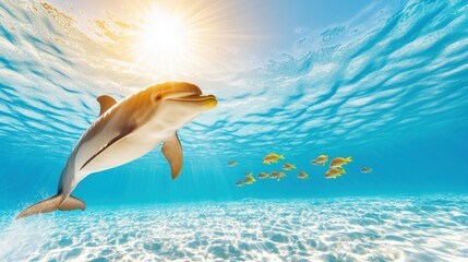 Sticker - Dolphin Swimming in Clear Blue Ocean Water