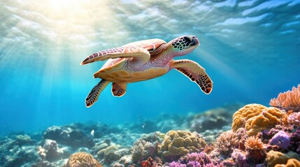 Graceful Sea Turtle Swimming in Clear Blue Ocean