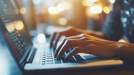 Poster - Hands Typing on Laptop in Soft Light Environment