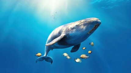 Sticker - Majestic Blue Whale Swimming in Clear Ocean Waters