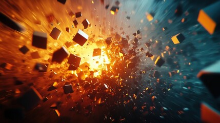 Aufkleber - 3D illustration of an abstract geometric background with an explosive power effect, showcasing a crushing surface for enhanced drama