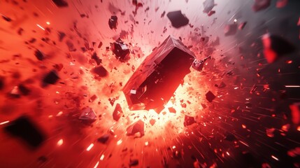 Aufkleber - 3D illustration of an abstract geometric background with an explosive power effect, showcasing a crushing surface for enhanced drama