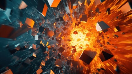 Aufkleber - 3D illustration of an abstract geometric background with an explosive power effect, showcasing a crushing surface for enhanced drama