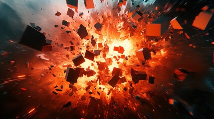 Poster - 3D illustration of an abstract geometric explosion, with powerful effects and a crushing surface to enhance the visual impact