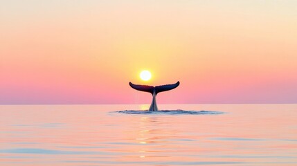 Wall Mural - Majestic Whale Tail Against Sunset Horizon