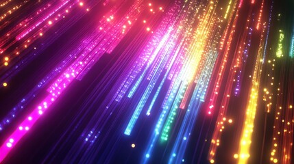 Aufkleber - 3D render featuring an abstract background with a colorful spectrum of neon rays and glowing lines, creating a vivid and electrifying scene